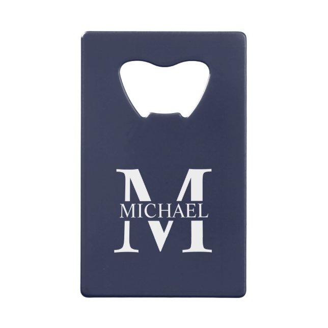 Navy Blue Personalisiert Monogram und Name Geldbeutel Flaschenöffner (Vorderseite)