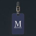 Navy Blue Personalisiert Monogram und Name Gepäckanhänger<br><div class="desc">Personalisierte Monogram und Name Giftspenden verfügen über personalisierte Monogramme und Namen im klassischen Serif-Schriftart-Stil auf marineblau Hintergrund.

Perfekt als Urlaubsgeschenk,  Vatertagsgeschenk,  Wiedersehen-Favoriten,  Dankeschön für Trauzeugen und Geschenk für alle besondere Anlässe.</div>