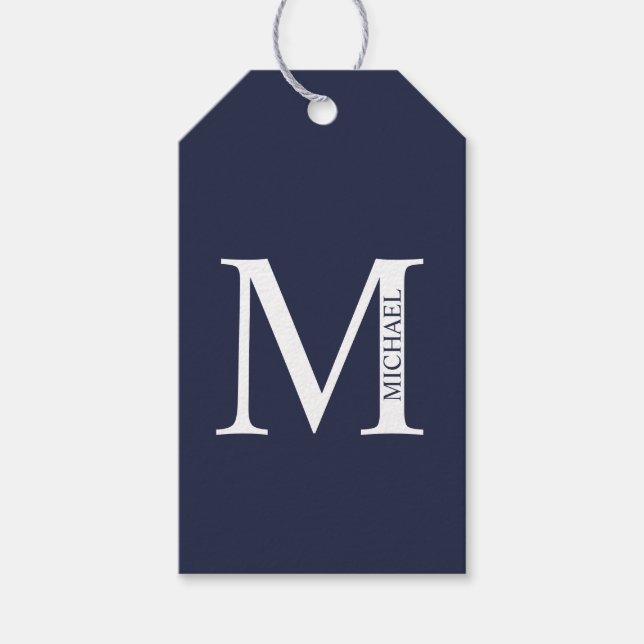 Navy Blue Personalisiert Monogram und Name Geschenkanhänger (Vorderseite)