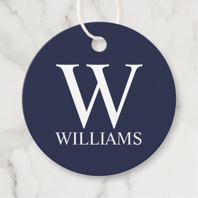 Navy Blue Personalisiert Monogram und Name Geschenkanhänger (Vorderseite)