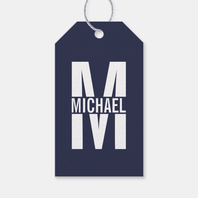 Navy Blue Personalisiert Monogram und Name Geschenkanhänger (Vorderseite)
