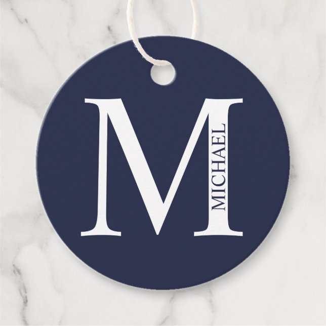Navy Blue Personalisiert Monogram und Name Geschenkanhänger (Vorderseite)