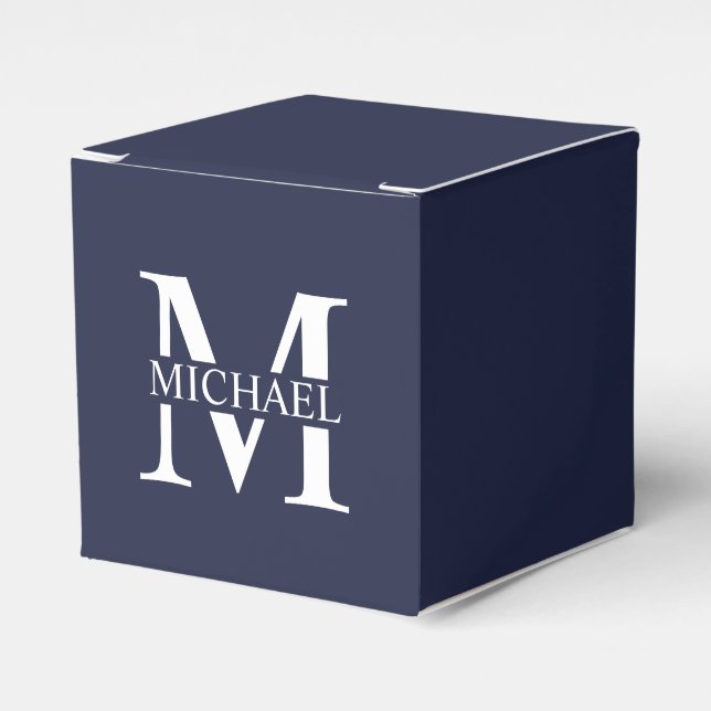 Navy Blue Personalisiert Monogram und Name Geschenkschachtel (Vorderseite)
