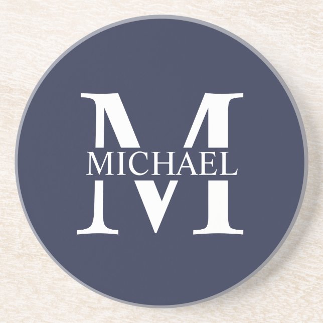Navy Blue Personalisiert Monogram und Name Getränkeuntersetzer (Vorne)