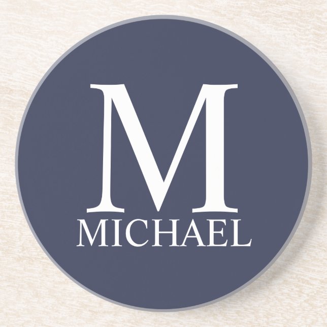 Navy Blue Personalisiert Monogram und Name Getränkeuntersetzer (Vorne)
