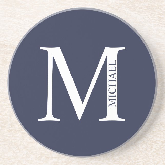 Navy Blue Personalisiert Monogram und Name Getränkeuntersetzer (Vorne)