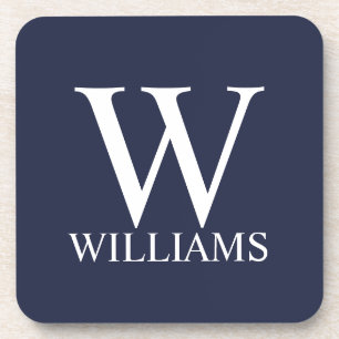 Navy Blue Personalisiert Monogram und Name Getränkeuntersetzer