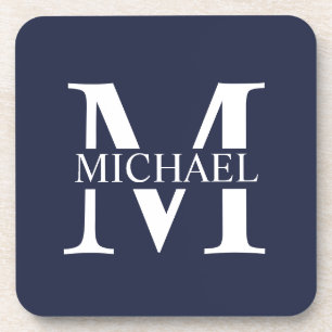 Navy Blue Personalisiert Monogram und Name Getränkeuntersetzer