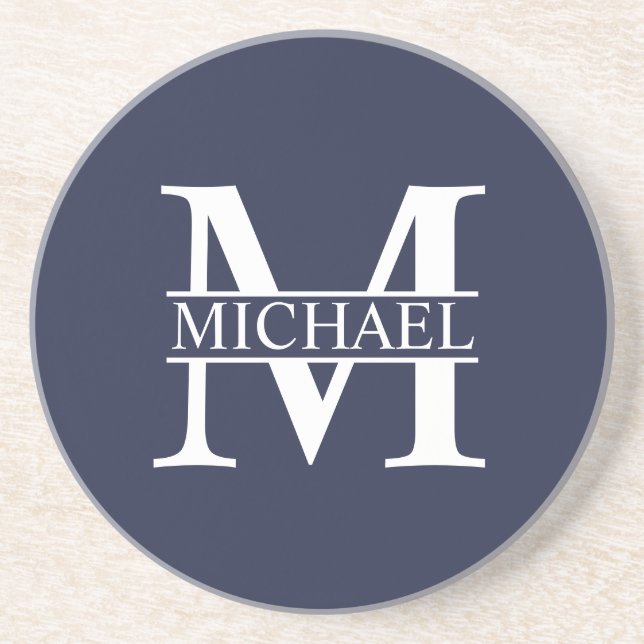 Navy Blue Personalisiert Monogram und Name Getränkeuntersetzer (Vorne)