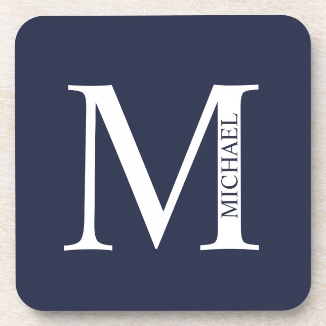 Navy Blue Personalisiert Monogram und Name Getränkeuntersetzer (Vorderseite)