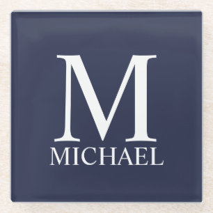Navy Blue Personalisiert Monogram und Name Glasuntersetzer