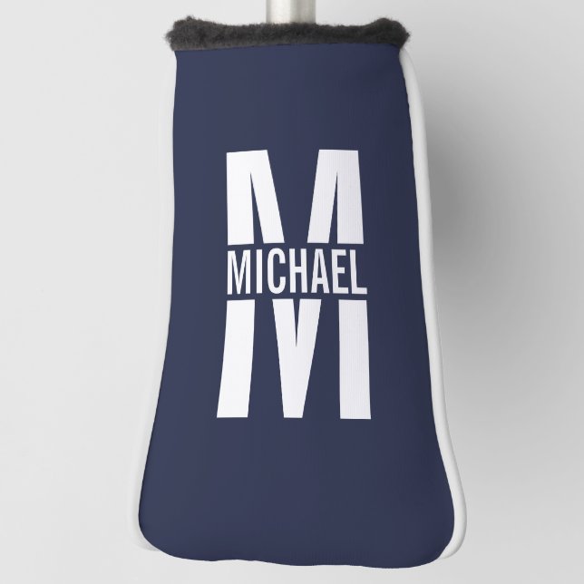 Navy Blue Personalisiert Monogram und Name Golf Headcover (Rotieren 90)