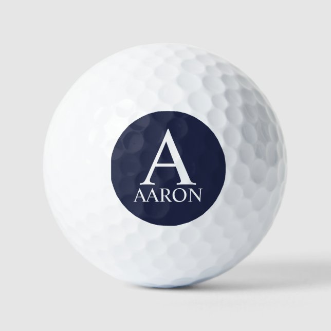 Navy Blue Personalisiert Monogram und Name Golfball (Vorderseite)