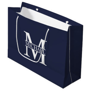 Navy Blue Personalisiert Monogram und Name Große Geschenktüte