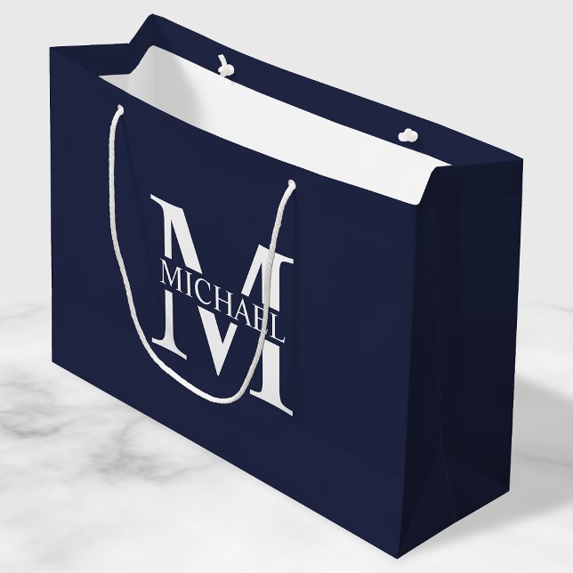 Navy Blue Personalisiert Monogram und Name Große Geschenktüte (Von Creator hochgeladen)