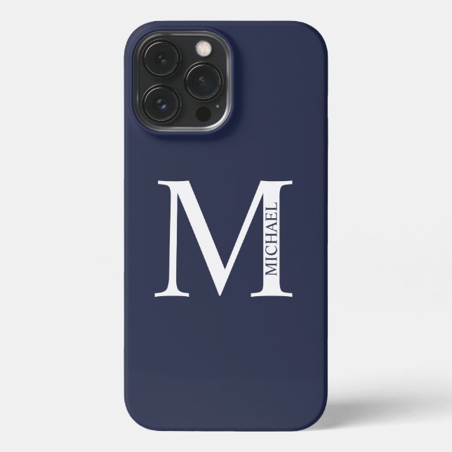 Navy Blue Personalisiert Monogram und Name iPhone Hülle (Rückseite)