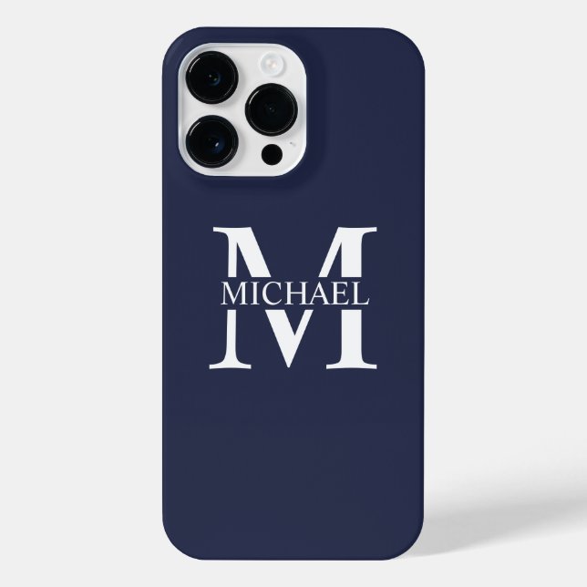 Navy Blue Personalisiert Monogram und Name iPhone Hülle (Rückseite)