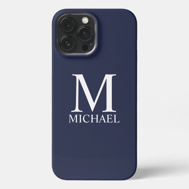 Navy Blue Personalisiert Monogram und Name iPhone Hülle (Rückseite)