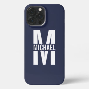 Navy Blue Personalisiert Monogram und Name iPhone 13 Pro Max Hülle