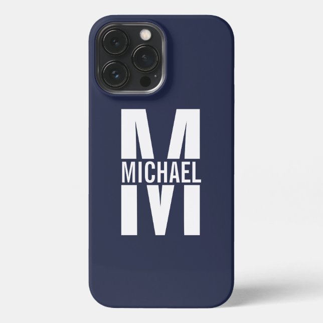 Navy Blue Personalisiert Monogram und Name iPhone Hülle (Rückseite)