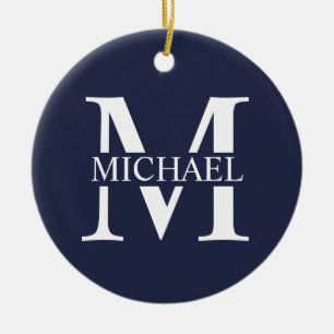 Navy Blue Personalisiert Monogram und Name Keramik Ornament