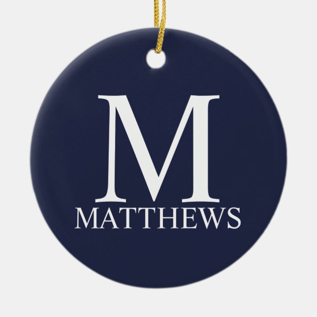 Navy Blue Personalisiert Monogram und Name Keramik Ornament (Vorne)