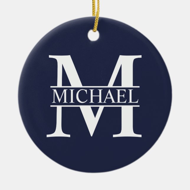 Navy Blue Personalisiert Monogram und Name Keramik Ornament (Vorne)