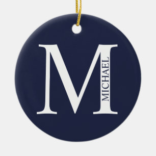 Navy Blue Personalisiert Monogram und Name Keramik Ornament
