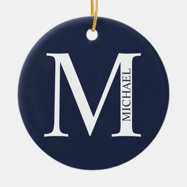 Navy Blue Personalisiert Monogram und Name Keramik Ornament (Vorne)