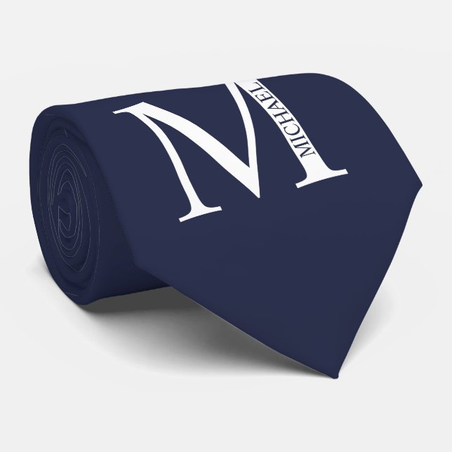 Navy Blue Personalisiert Monogram und Name Krawatt Krawatte (Gerollt)