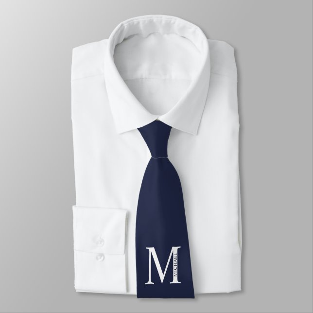 Navy Blue Personalisiert Monogram und Name Krawatt Krawatte (Gebunden)
