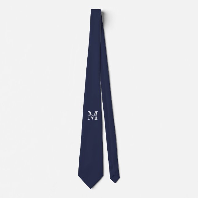 Navy Blue Personalisiert Monogram und Name Krawatte (Vorderseite)