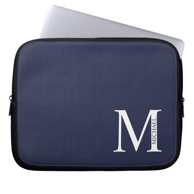 Navy Blue Personalisiert Monogram und Name Laptopschutzhülle (Vorderseite)