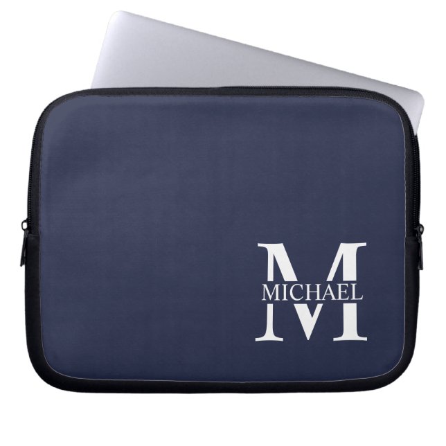 Navy Blue Personalisiert Monogram und Name Laptopschutzhülle (Vorderseite)
