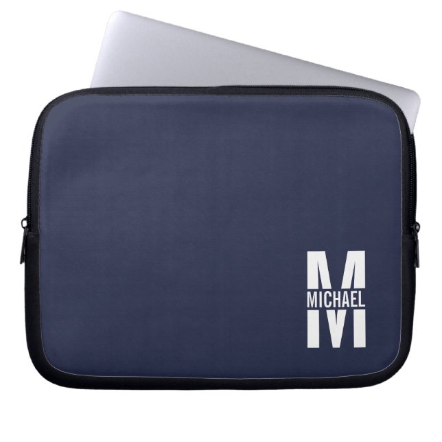 Navy Blue Personalisiert Monogram und Name Laptopschutzhülle (Vorderseite)