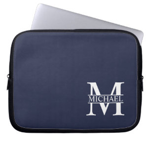 Navy Blue Personalisiert Monogram und Name Laptopschutzhülle