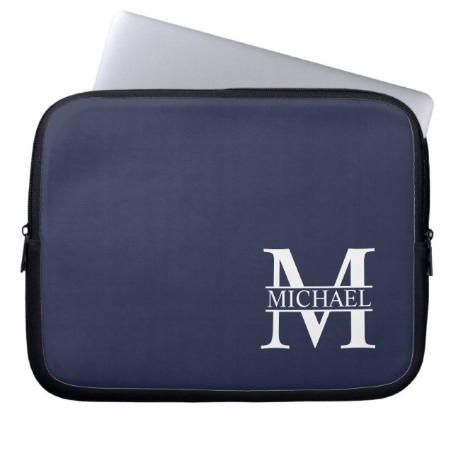 Navy Blue Personalisiert Monogram und Name Laptopschutzhülle (Vorderseite)