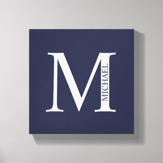 Navy Blue Personalisiert Monogram und Name Leinwanddruck (Vorderseite)