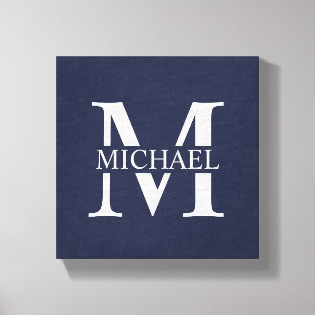 Navy Blue Personalisiert Monogram und Name Leinwanddruck (Vorderseite)