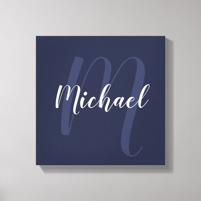 Navy Blue personalisiert Monogram und Name Leinwanddruck (Vorderseite)