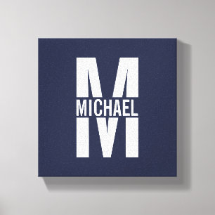 Navy Blue Personalisiert Monogram und Name Leinwanddruck