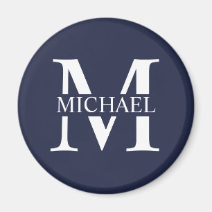 Navy Blue Personalisiert Monogram und Name Magnet