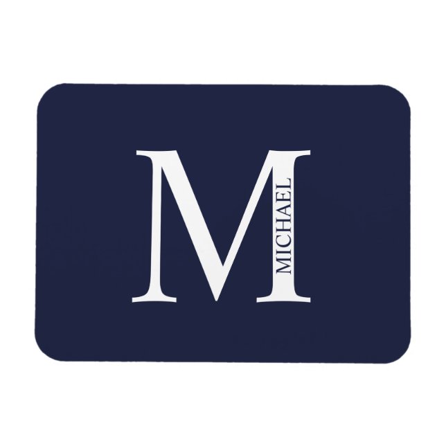 Navy Blue Personalisiert Monogram und Name Magnet (Horizontal)