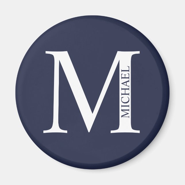 Navy Blue Personalisiert Monogram und Name Magnet (Vorne)