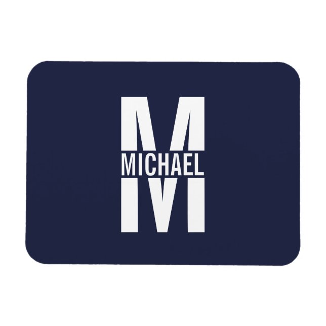 Navy Blue Personalisiert Monogram und Name Magnet (Horizontal)