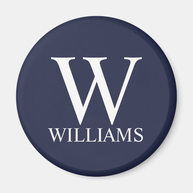 Navy Blue Personalisiert Monogram und Name Magnet (Vorne)