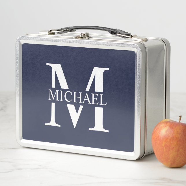 Navy Blue Personalisiert Monogram und Name Metall Brotdose (Beispiel)