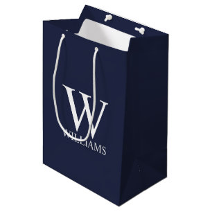 Navy Blue Personalisiert Monogram und Name Mittlere Geschenktüte