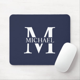 Navy Blue Personalisiert Monogram und Name Mousepad