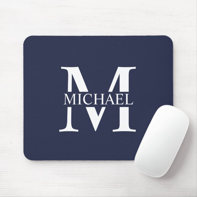 Navy Blue Personalisiert Monogram und Name Mousepad (Mit Mouse)